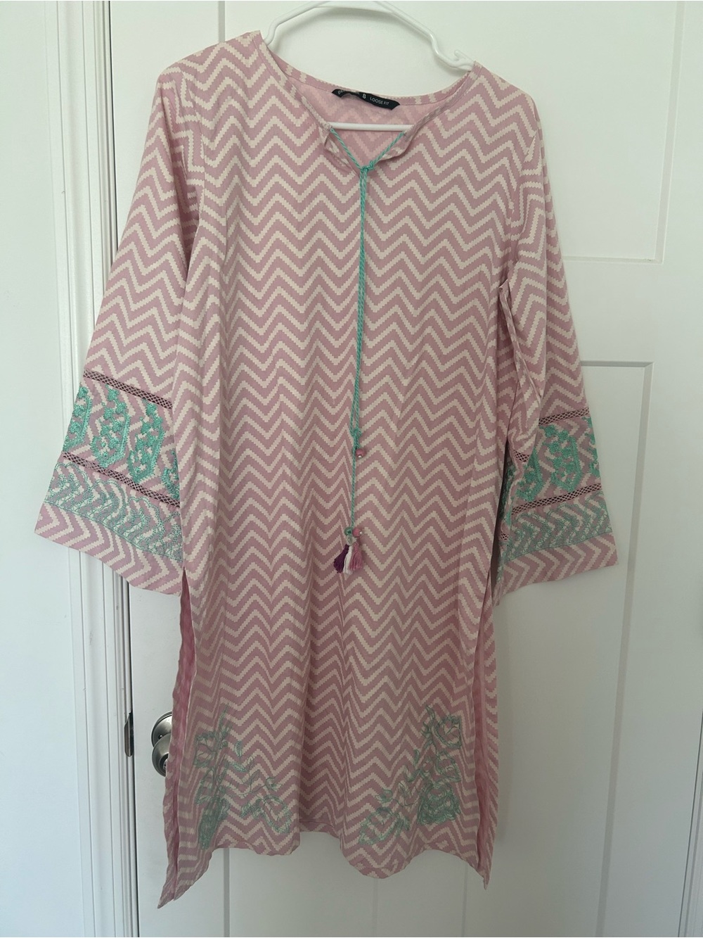 Beechtree pink Chevron Embroidered Tunic, kurta, kurti, dress